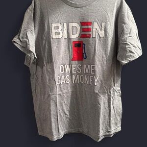 Gray American Graphic Tee - Short Sleeve “Biden Owes Me Gas Money”